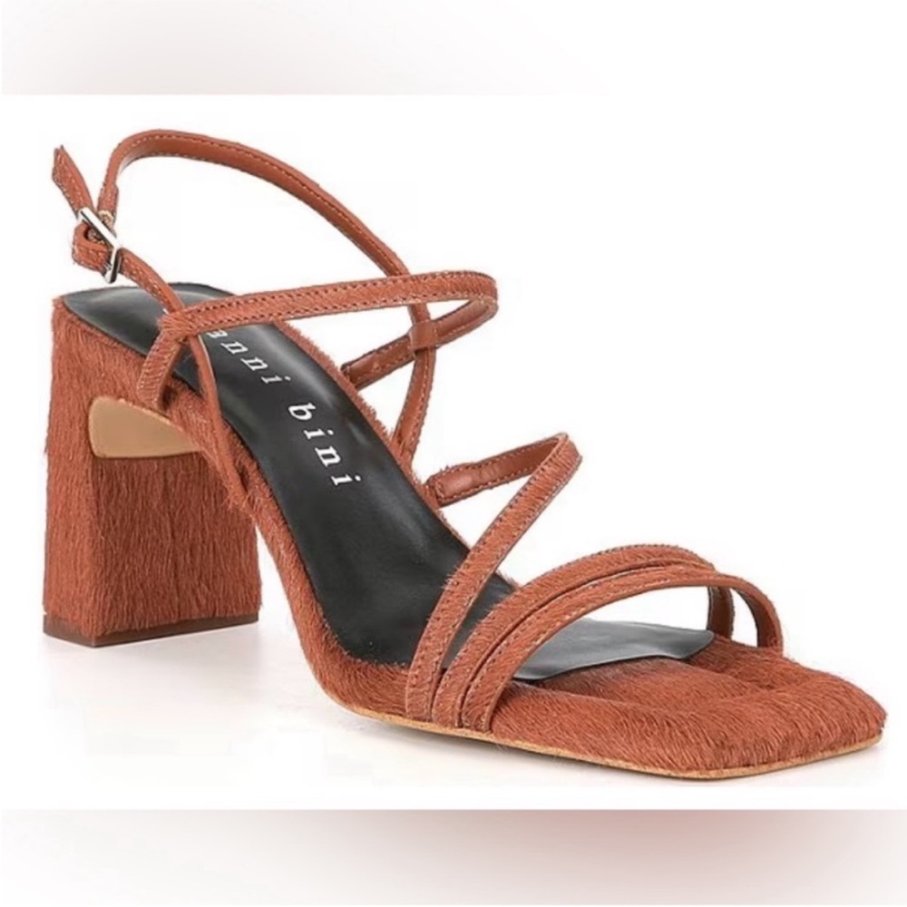 Gianni Bini Calf Hair Block Heel Sandals in Brown Butterscotch ~ Size 8.5 M NWT